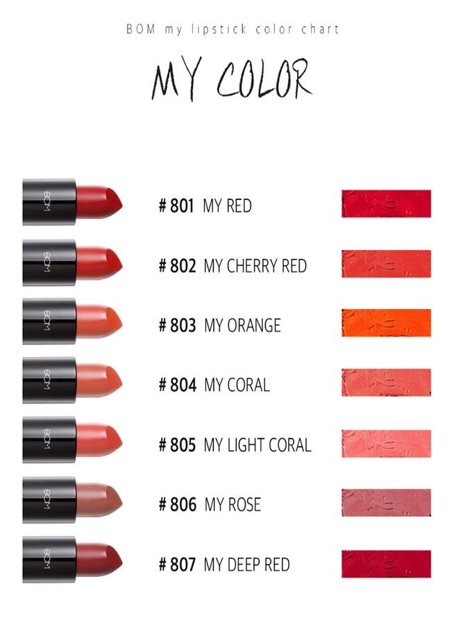 bom My Lipstick #805 Light Coral Long Lasting Strong Coral Matte Lipstick Velvet Texture - Image 5