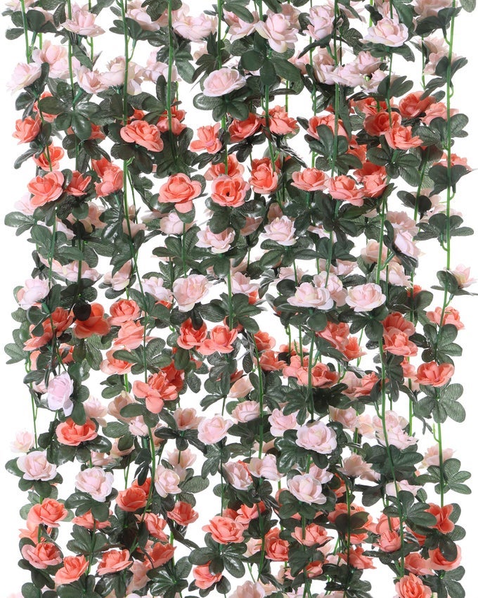 8PCS 656FT FLOWER GARLAND FAKE ROSE VINE ARTIFICIAL FLOWERS HANGING ROSE IVY GARLAND FOR ROOM WALL DECOR HANGING BASKETS WEDDING ARCH GARDEN BACKGROUND DECOR ORANGE8PCS
