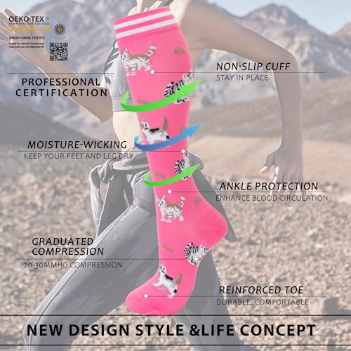 fenglaoda Compression Socks Women Men 4 Pairs, Knee High Support Socks for Running, Sports, Travel, Flight, Nurse - Image 4