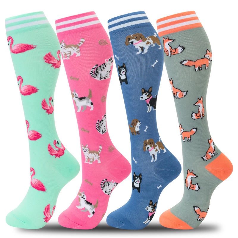 fenglaoda Compression Socks Women Men 4 Pairs, Knee High Support Socks for Running, Sports, Travel, Flight, Nurse - Image 2