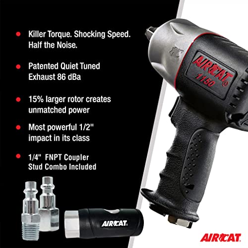 AIRCAT Pneumatic Tools 1150 1/2-Inch Drive "Killer Torque" Composite Impact Wrench 1295 ft-lbs, with coupler set - Image 2