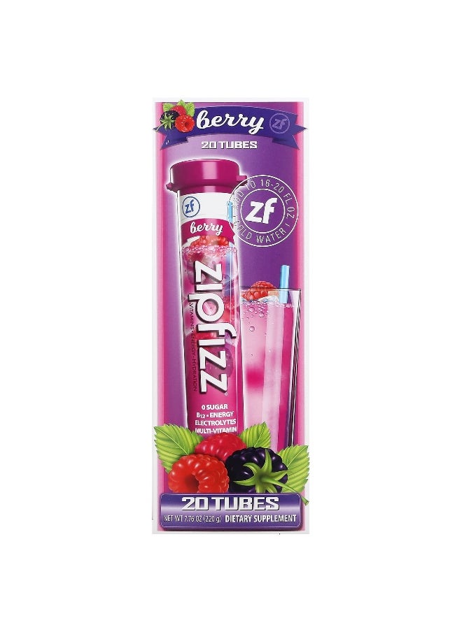 Zipfizz Zipfizz, Energy Drink Mix, Berry, 20 Tubes, 0.39 oz (11 g) Each  - Image 1