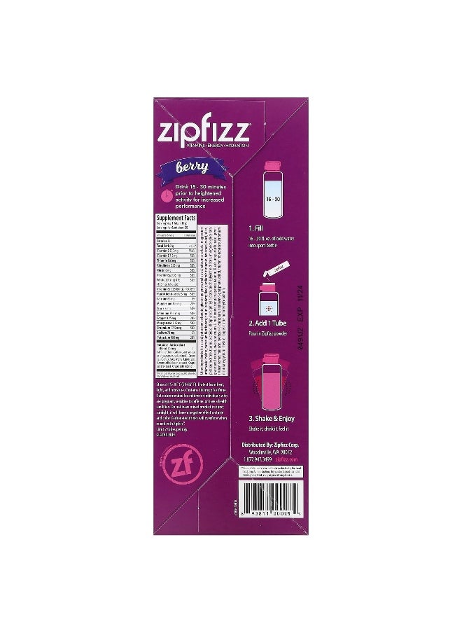 Zipfizz Zipfizz, Energy Drink Mix, Berry, 20 Tubes, 0.39 oz (11 g) Each  - Image 2