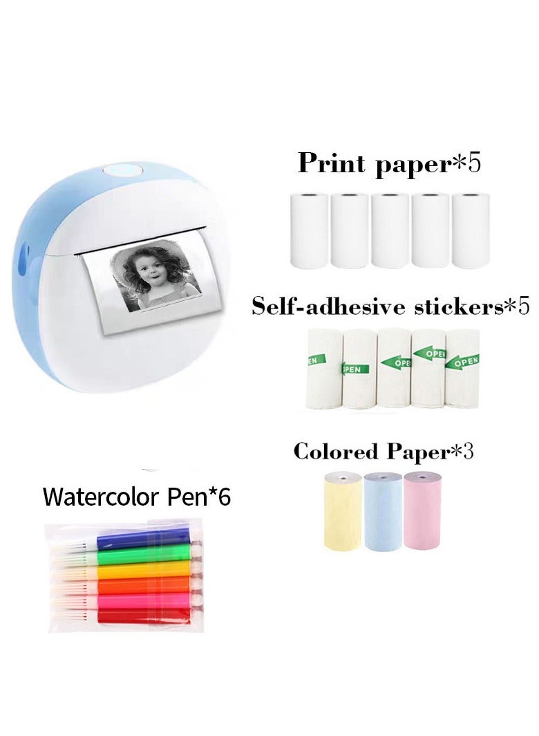 HD Mini Bluetooth Printer - Wrong Questions/Labels/Photos One Click Printing, Portable Thermal Printing Tool, Compatible with iOS/Android Sticker Wireless Inkless Printer with 13 Rolls of Paper, 6 Colored Pens, Essential Tool for Students/Offices  - Image 1