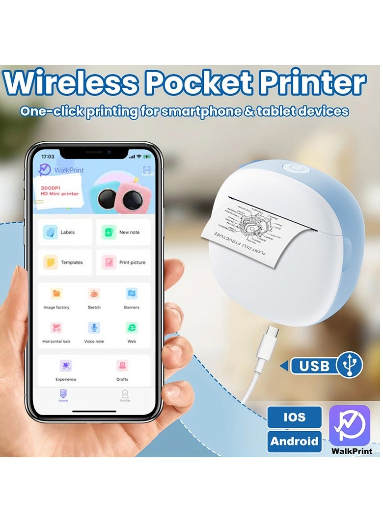 HD Mini Bluetooth Printer - Wrong Questions/Labels/Photos One Click Printing, Portable Thermal Printing Tool, Compatible with iOS/Android Sticker Wireless Inkless Printer with 13 Rolls of Paper, 6 Colored Pens, Essential Tool for Students/Offices  - Image 2