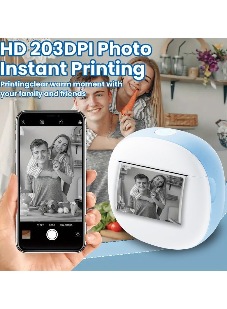 HD Mini Bluetooth Printer - Wrong Questions/Labels/Photos One Click Printing, Portable Thermal Printing Tool, Compatible with iOS/Android Sticker Wireless Inkless Printer with 13 Rolls of Paper, 6 Colored Pens, Essential Tool for Students/Offices
