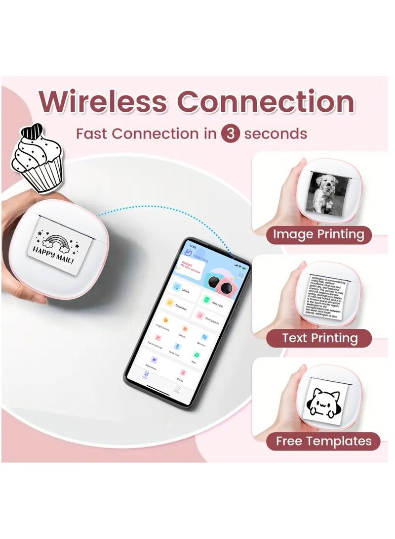 HD Mini Bluetooth Printer - Wrong Questions/Labels/Photos One Click Printing, Portable Thermal Printing Tool, Compatible with iOS/Android Sticker Wireless Inkless Printer with 13 Rolls of Paper, 6 Colored Pens, Essential Tool for Students/Offices  - Image 3