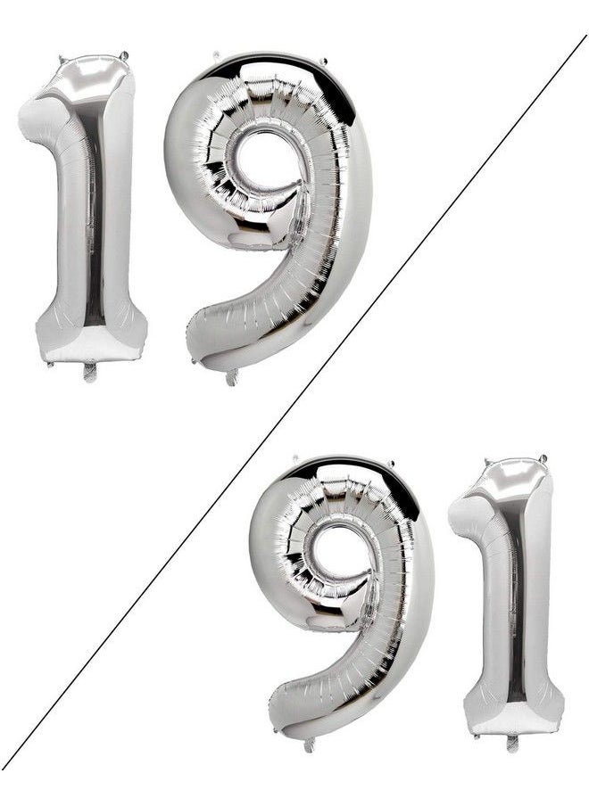 Generic - 40 Inch Large 19 Balloon Numbers Silver, Big Foil Number Balloons, Giant Helium Happy 19Th Birthday Party Decorations For Boy And Girl, Huge Mylar Anniversary Party Supplies - Image 1