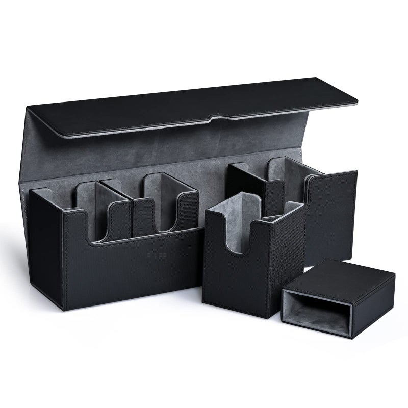 UAONO Card Deck Box with Dice Tray for MTG, 5 in 1 Card Deck Case Holds 800+ Unsleeved Cards, Strong Magnet Organizer Compatible with Yugioh TCG Sports Cards (Black) - Image 1