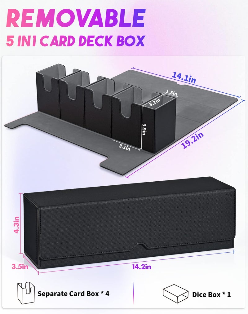 UAONO Card Deck Box with Dice Tray for MTG, 5 in 1 Card Deck Case Holds 800+ Unsleeved Cards, Strong Magnet Organizer Compatible with Yugioh TCG Sports Cards (Black) - Image 2