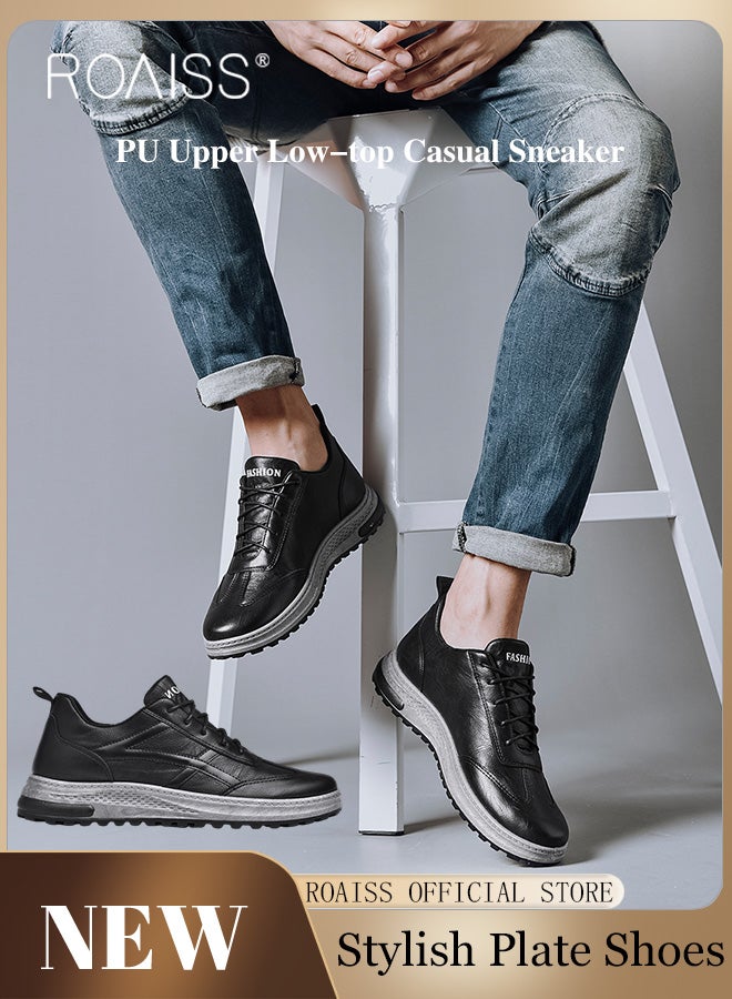 roaiss Men Stylish Sneakers, Lace up Low Top Sneakers with Soft Lining, Non Slip Classic Retro Casual Shoes, Business Dress Sneakers for Men, Suitable for Daily Wear and Outdoor Activities Shoes Black - Image 1