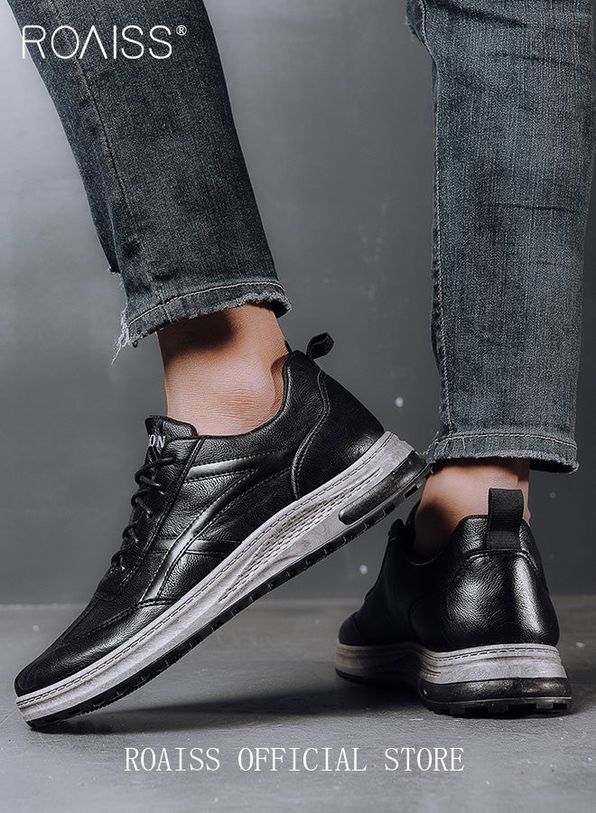 roaiss Men Stylish Sneakers, Lace up Low Top Sneakers with Soft Lining, Non Slip Classic Retro Casual Shoes, Business Dress Sneakers for Men, Suitable for Daily Wear and Outdoor Activities Shoes Black - Image 4