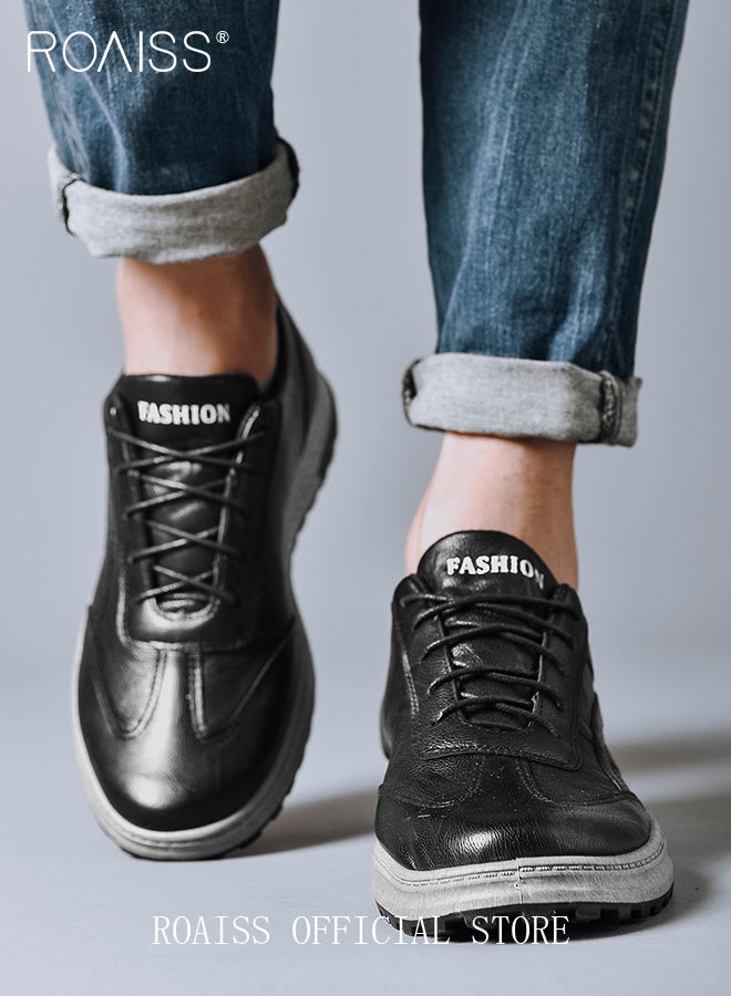roaiss Men Stylish Sneakers, Lace up Low Top Sneakers with Soft Lining, Non Slip Classic Retro Casual Shoes, Business Dress Sneakers for Men, Suitable for Daily Wear and Outdoor Activities Shoes Black - Image 2