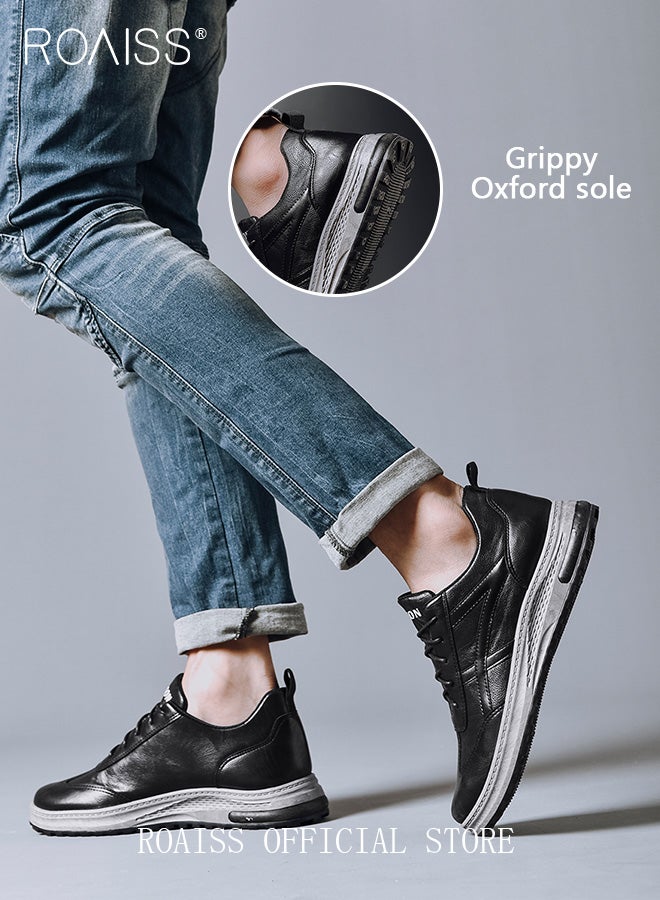 roaiss Men Stylish Sneakers, Lace up Low Top Sneakers with Soft Lining, Non Slip Classic Retro Casual Shoes, Business Dress Sneakers for Men, Suitable for Daily Wear and Outdoor Activities Shoes Black - Image 5