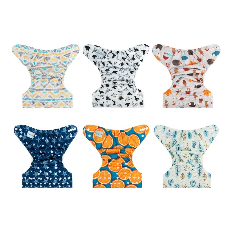 babygoal Cloth Diaper Covers 6 Pack with Wet Bag for Fitted Diapers and Prefolds with Double Gussets, Adjustable and Reusable for Baby Boys 6DCF05 - Image 2