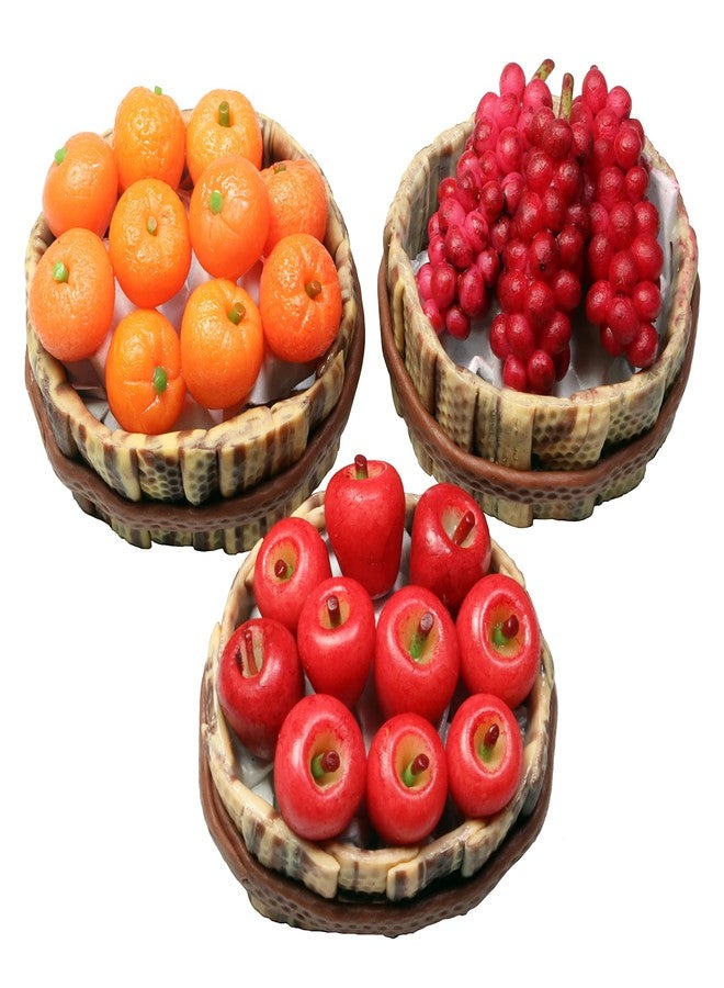 ThaiHonest Realistic Red Apple, Orange & Grapes Fruit Basket Figurine - Miniature Dollhouse Accessory, Perfect DIY Dollhouse Food, Kitchen Miniature - Image 1