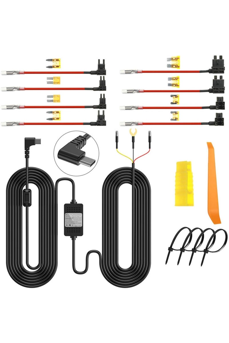 Hardwire Kit,for Dashcam DC 12-24V to 5V/3A Low Voltage Protection 24h Parking Surveillance Equipped with a small power connec,Dash Cam Hardwire Kit,Car Dash Camera Type C Charger Hard Wire Kit - Image 1