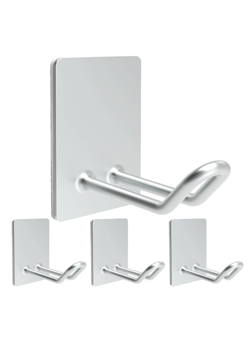 Oasisgalore 4 Pcs Self-Adhesive Stainless Steel Hooks – Towel, Robe, Hat for Kitchen and Bathroom (Silver)  - Image 1