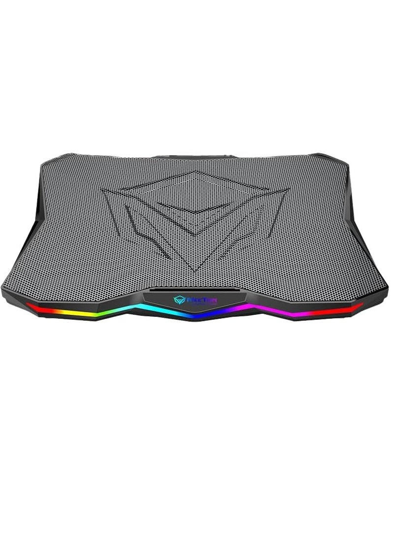 Meetion MEETION CP4040 Six Fans Laptop Gaming Air Cooling Pad, Adjustable Height Angle, 2USB Ports, RGB LED Illuminated Lightweight Quick Cooling Aluminum Alloy Grid with 45° Adjustable Stand (Black)  - Image 1