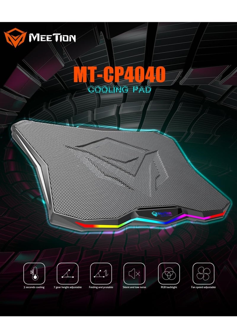 Meetion MEETION CP4040 Six Fans Laptop Gaming Air Cooling Pad, Adjustable Height Angle, 2USB Ports, RGB LED Illuminated Lightweight Quick Cooling Aluminum Alloy Grid with 45° Adjustable Stand (Black)  - Image 5