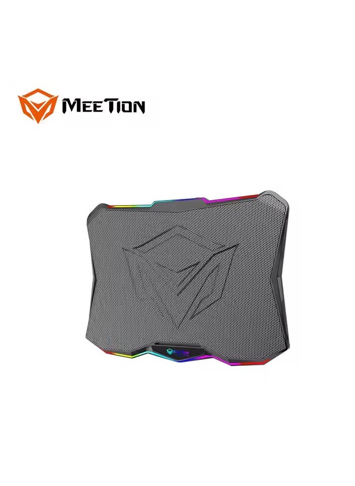 Meetion MEETION CP4040 Six Fans Laptop Gaming Air Cooling Pad, Adjustable Height Angle, 2USB Ports, RGB LED Illuminated Lightweight Quick Cooling Aluminum Alloy Grid with 45° Adjustable Stand (Black)  - Image 2