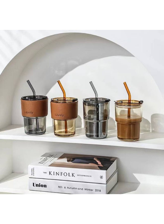 Liberty Pyrex glass cup with a chic leather cover and a 450 ml glass straw, clear - Image 1