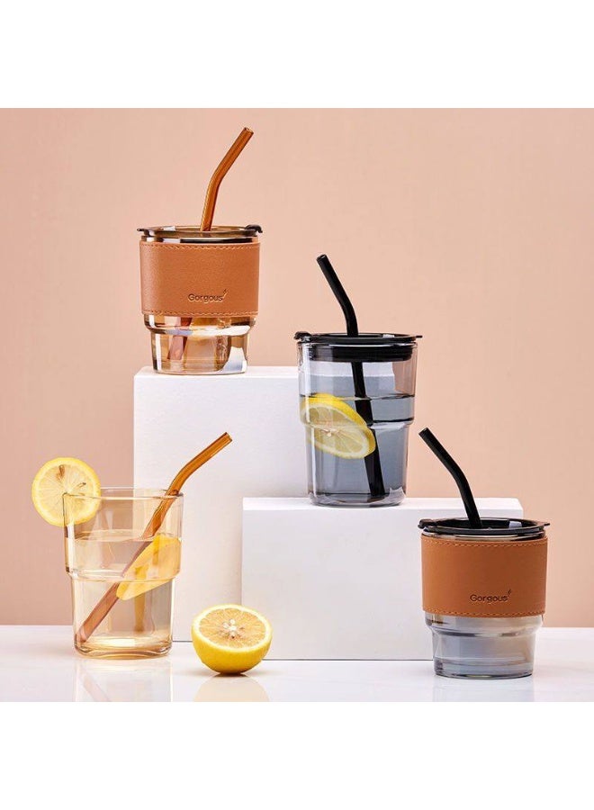 Liberty Pyrex glass cup with a chic leather cover and a 450 ml glass straw, clear - Image 2