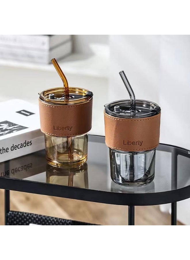 Liberty Pyrex glass cup with a chic leather cover and a 450 ml glass straw, clear - Image 3