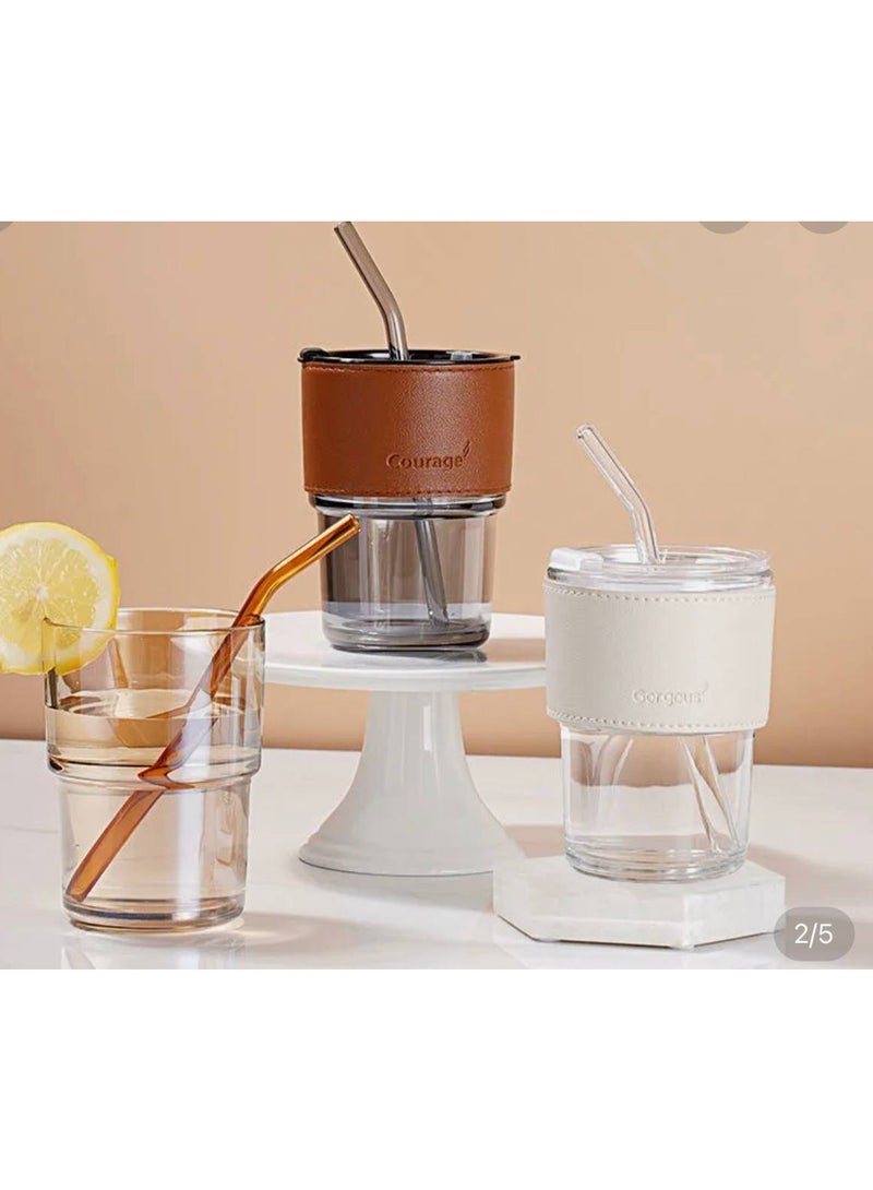 Liberty Pyrex glass cup with a chic leather cover and a 450 ml glass straw, clear - Image 4