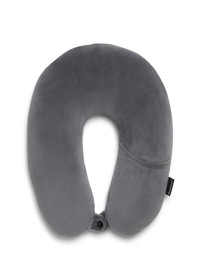 Brookstone Microbead Travel Head and Neck Pillow Lightweight and Plush with Phone or Headphone Pocket (Dark Grey) - Image 1