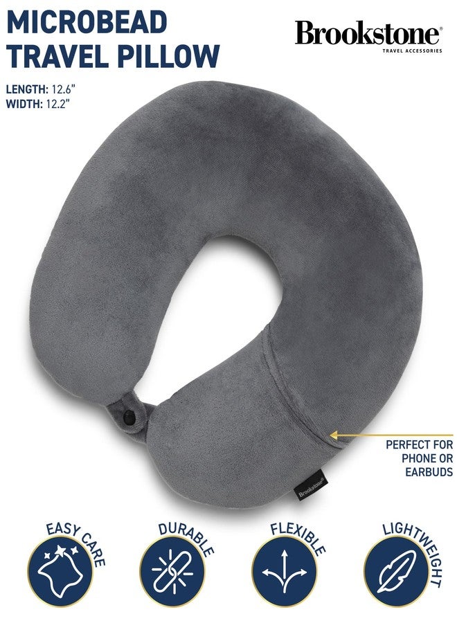 Brookstone Microbead Travel Head and Neck Pillow Lightweight and Plush with Phone or Headphone Pocket (Dark Grey) - Image 2
