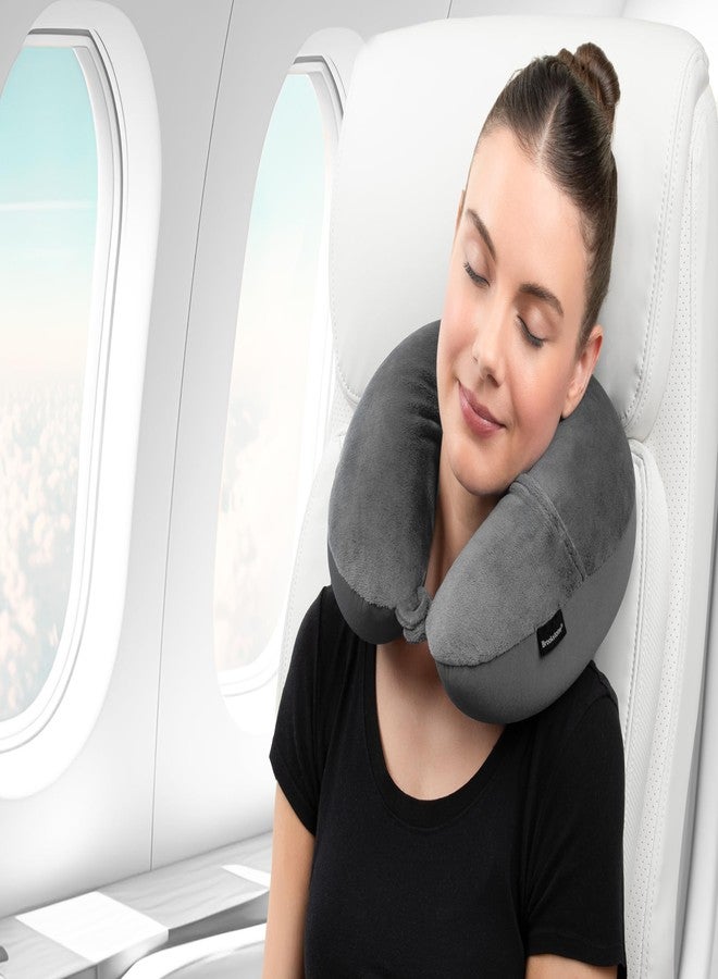 Brookstone Microbead Travel Head and Neck Pillow Lightweight and Plush with Phone or Headphone Pocket (Dark Grey) - Image 5