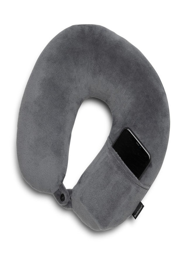 Brookstone Microbead Travel Head and Neck Pillow Lightweight and Plush with Phone or Headphone Pocket (Dark Grey) - Image 4