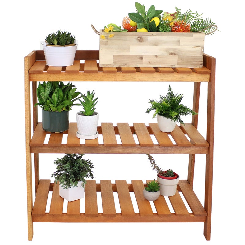 Sunnydaze Sunnydaze Outdoor Meranti Wood 3Tiered Garden Shelf with Teak Oil Finish 