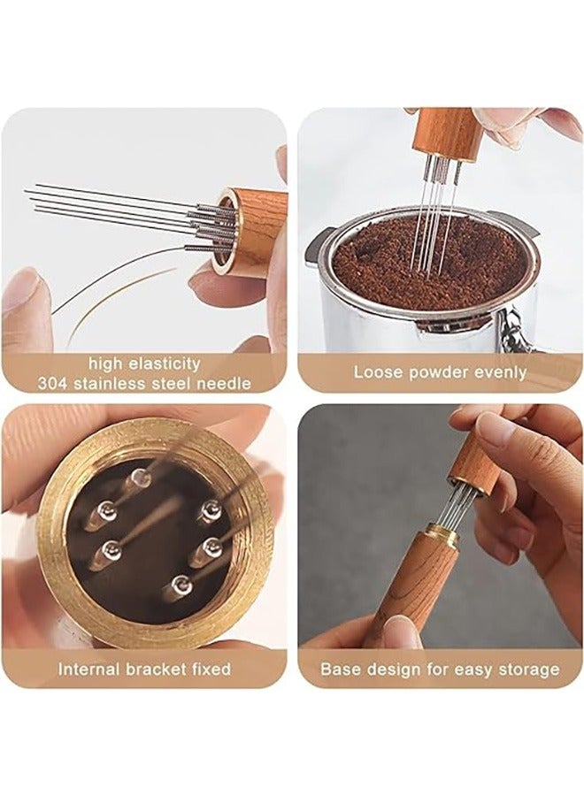 Coffee Stirrer, 6 Needles Espresso Distribution Tool Coffee Stirring Tool with Natural Wood Handle, 0.4mm Professional Barista Hand Needle Type Distribution Tool, Needle Coffee Tamper (Rosewood) - Image 5