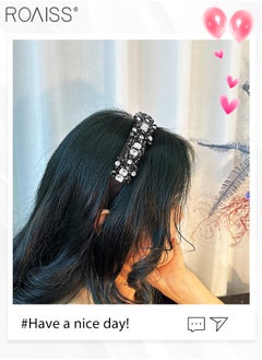 roaiss Baroque Vintage Headband Beaded Wide Hair Hoop Women Gemstone Decor Hairband Tiara Hair Accessories for Wedding Party Black  - Image 2