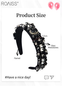 roaiss Baroque Vintage Headband Beaded Wide Hair Hoop Women Gemstone Decor Hairband Tiara Hair Accessories for Wedding Party Black  - Image 4