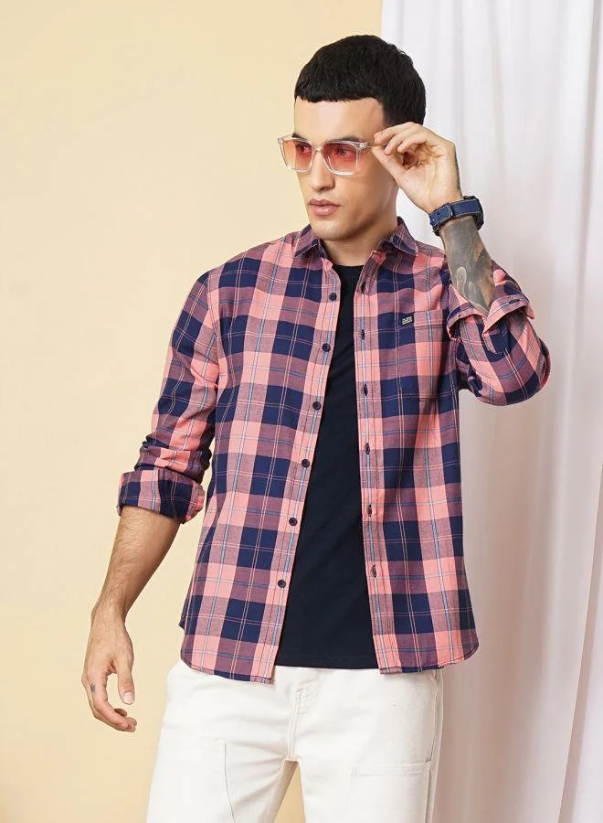 Men Regular Fit Checkered Full Sleeves Cutaway Collar Casual Shirt