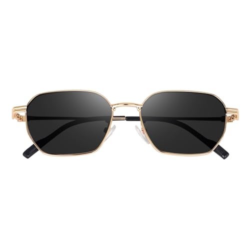 Dervin UV Protected Retro Hexagonal Sunglasses, Unisex, Black Lens, Metal Frame (Gold-Black) - Image 3