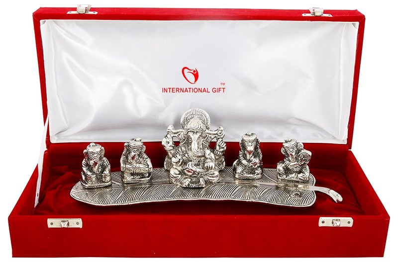 INTERNATIONAL GIFT® Silver Plated Musical Ganesh God Idol Statue Oxidized Finish with Beautiful Velvet Box Packing and with Carry Bag (8H x 28W x 6L Centimeters) - Image 5