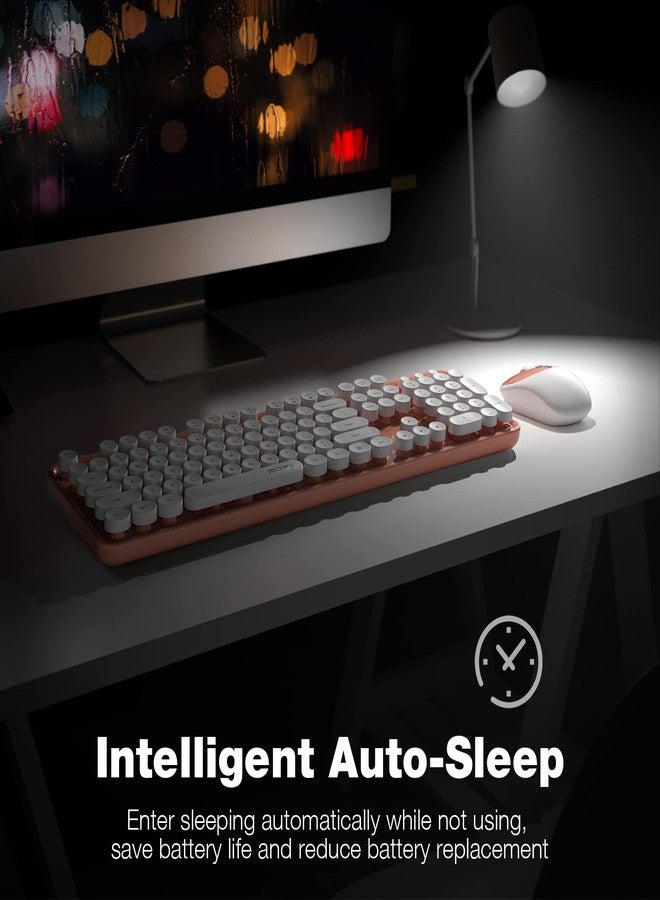 MOFII Wireless Keyboard and Mouse Combination, 2.4G Full Size Computer Plug and Play Retro Wireless Typewriter Round Keyboard and Mouse Set for Windows, Computer, PC, Laptop, (Light Orange) - Image 4