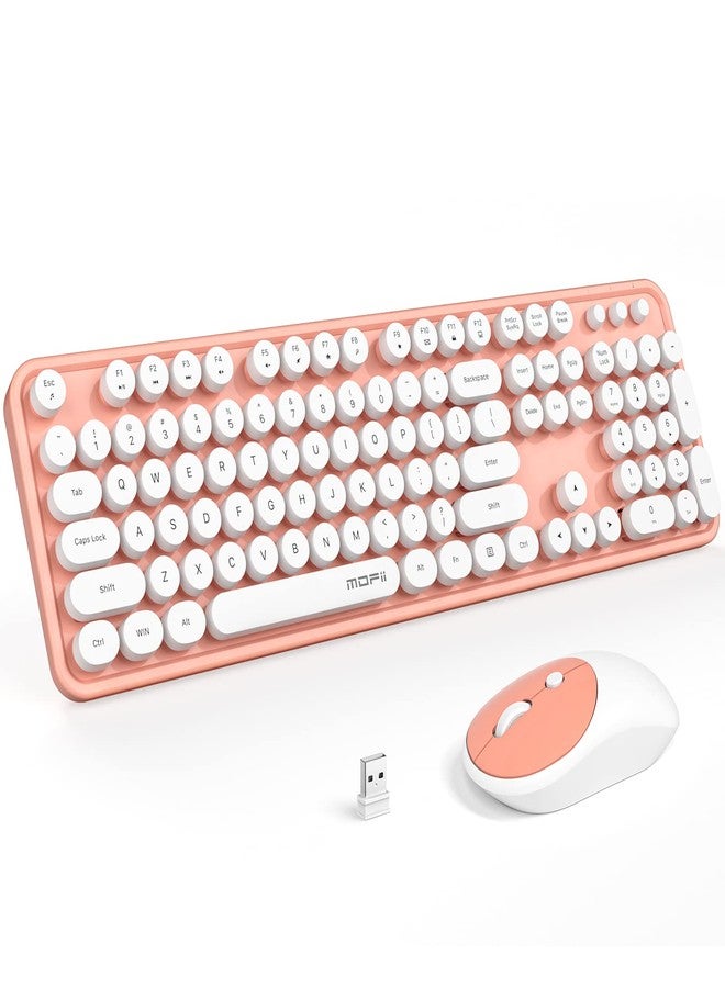 MOFII Wireless Keyboard and Mouse Combination, 2.4G Full Size Computer Plug and Play Retro Wireless Typewriter Round Keyboard and Mouse Set for Windows, Computer, PC, Laptop, (Light Orange) - Image 1