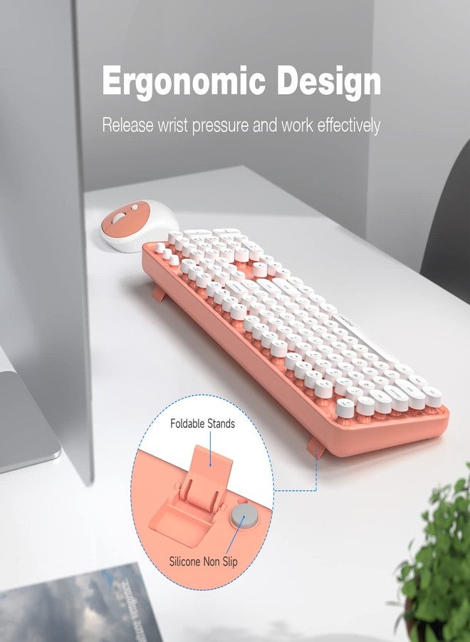 MOFII Wireless Keyboard and Mouse Combination, 2.4G Full Size Computer Plug and Play Retro Wireless Typewriter Round Keyboard and Mouse Set for Windows, Computer, PC, Laptop, (Light Orange) - Image 3