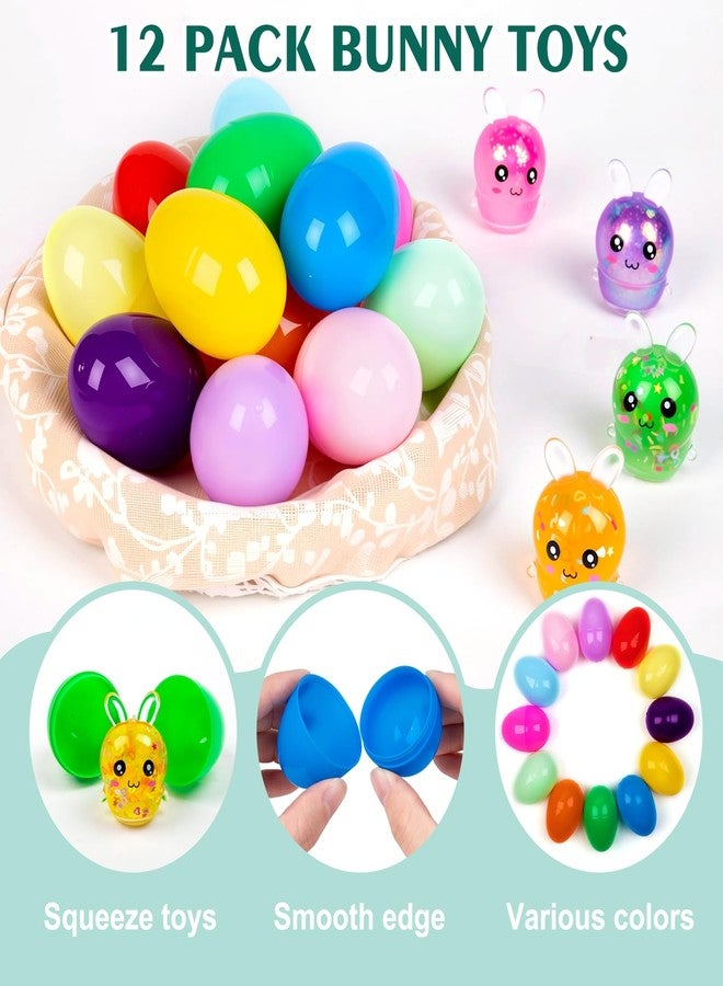 Howzcci 12 Pack Easter Bunny Stress Balls Toys Squishy Squeeze Toys Easter Basket Stuffers with 12 PCS Plastic Easter Eggs for Kids Girls Boys Party Favors Gifts - Image 3