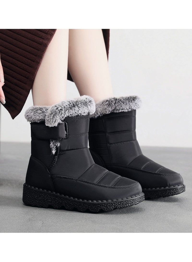 Loquat Women's Medium High Top Anti Slip Cotton Shoes Black - Image 1