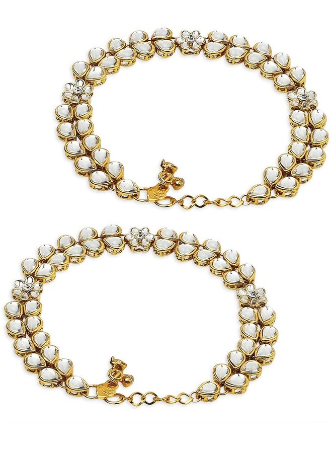 fabula Jewellery Pair of Gold Tone Kundan Ethnic Payal Anklets For Women & Girls Stylish Latest (AVM6_AFR1) - Image 5