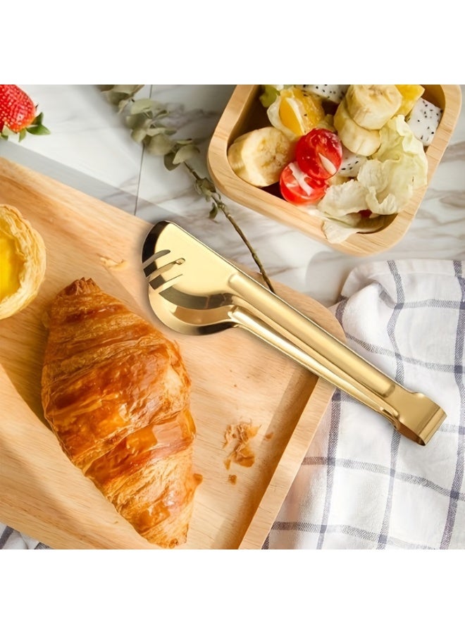Yalla Pick 5Pcs Stainless Steel Gold Flatware Serving Set, Premium Buffet Utensils with Clamp Utility Spoon Utility Colander Fork Cake shovel, for Wedding, Party, Housewarming, Elegant Table Setting and Gift - Image 5