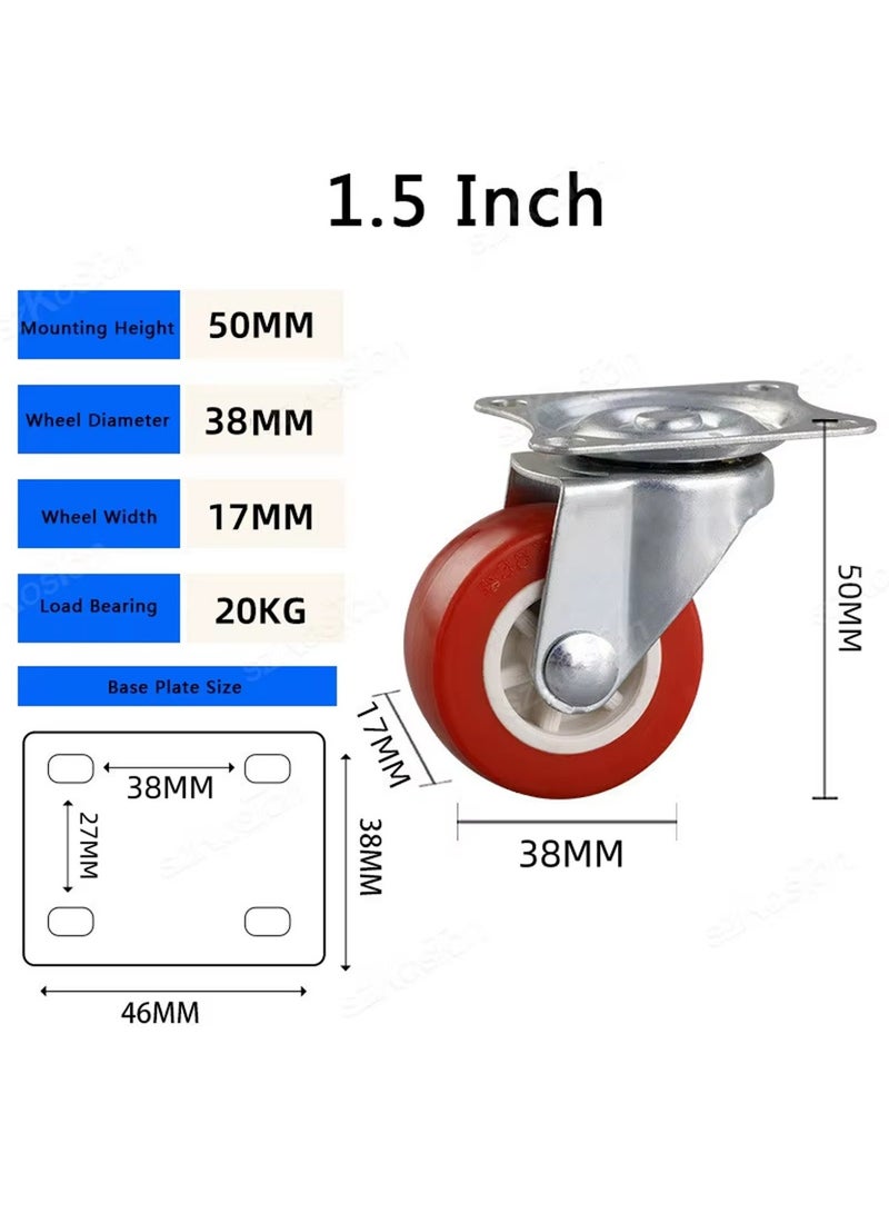 1.5 Inch Swivel Caster Wheel with Brake – Heavy Duty Furniture Caster Wheel Silent Red Replacement Wheel for Chairs, Carts, Suitcase and Workbench - Image 2