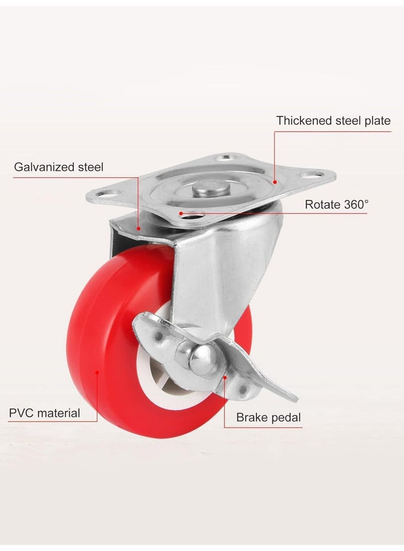 1.5 Inch Swivel Caster Wheel with Brake – Heavy Duty Furniture Caster Wheel Silent Red Replacement Wheel for Chairs, Carts, Suitcase and Workbench - Image 5