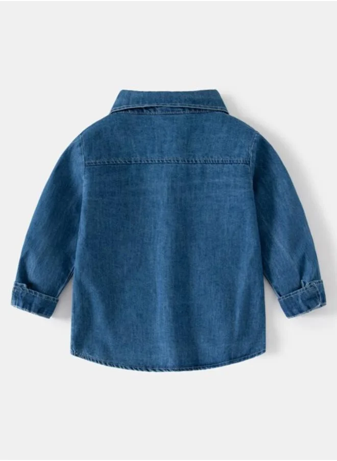 يونيكي Blue Collared Long Sleeve Solid Shirt